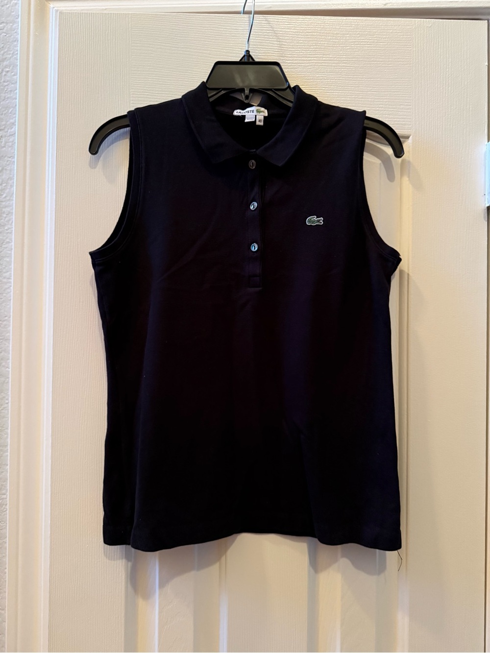 Lacoste black Sleeveless Polo Tank with Green Croc Logo